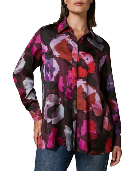 Marina Rinaldi Abstract Print Satin Button-Up Shirt in at 22W