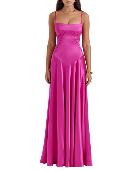 House Of Cb Anabella Lace-Up Satin Gown in at X-Small A