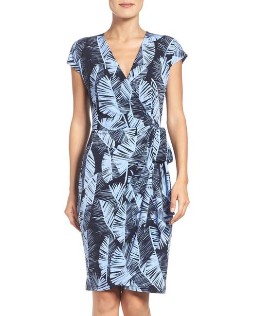 Maggy London Palm Leaf Wrap Dress in Navy/Sky at