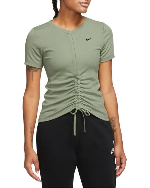 Nike Sportswear Essential Rib Ruched T-Shirt in Oil Black at