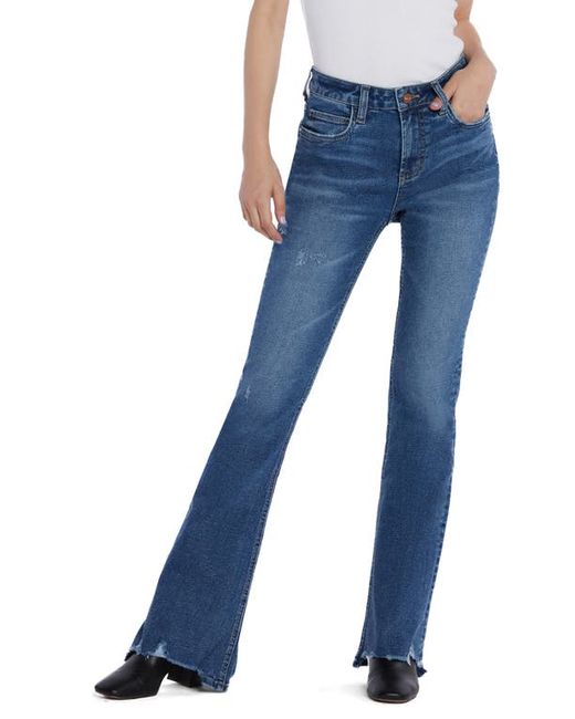 Hint Of Blu Chewed Mid Rise Flare Jeans in at 30