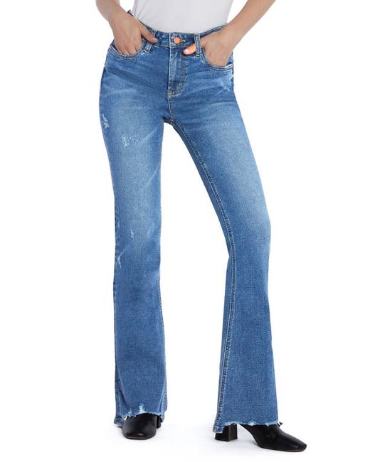 Hint Of Blu Chewed Mid Rise Flare Jeans in at