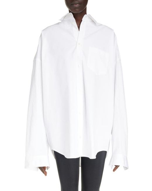 Balenciaga Oversize Cocoon Cotton Poplin Button-Up Shirt in at