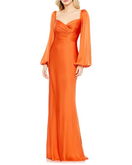 Ieena for Mac Duggal Long Sleeve Charmeuse Gown in at 0