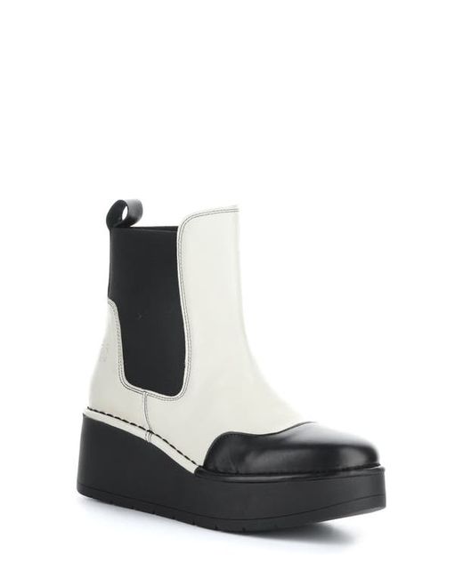 FLY London Hary Platform Wedge Chelsea Boot in 002 Black/Off at 5.5Us