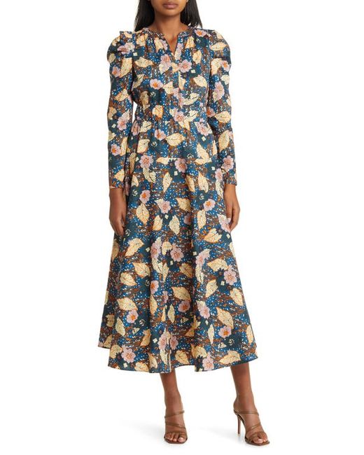 Melloday Floral Print Belted Long Sleeve A-Line Dress in at X-Small