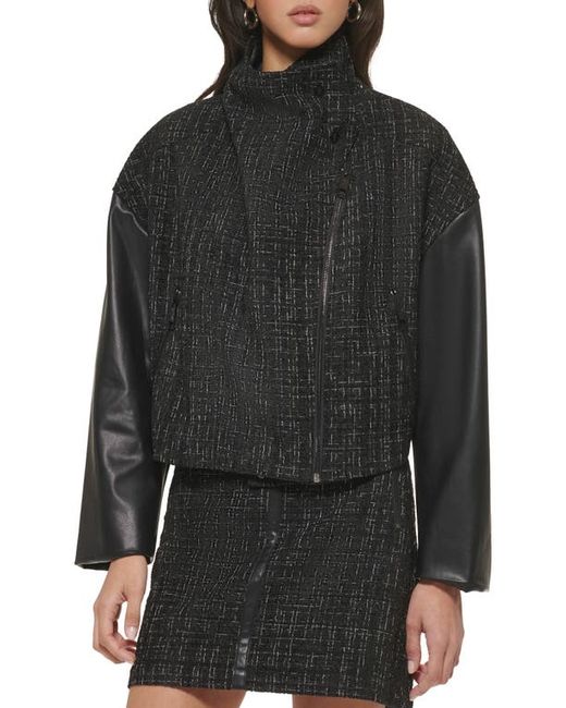 Dkny Bouclé Tweed Faux Leather Jacket in at