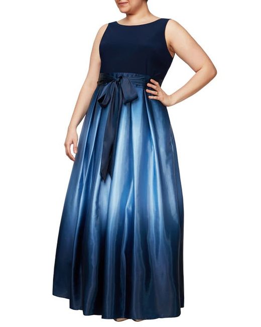 Sl Fashions Ombrè Satin Gown in Navy/Wedgewood at 14W