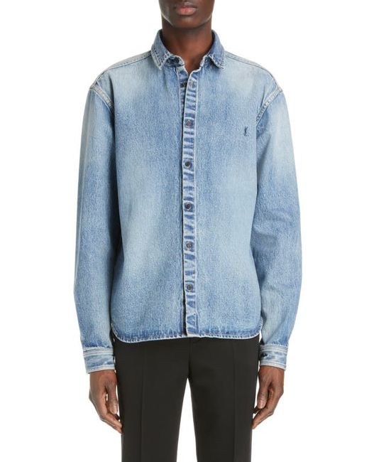 Saint Laurent Relaxed Denim Button-Up Shirt in at Large