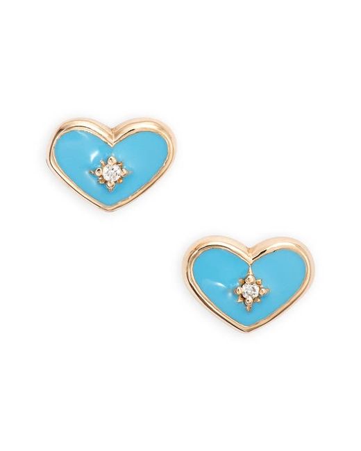 Anzie Enamel Diamond Heart Stud Earrings in at