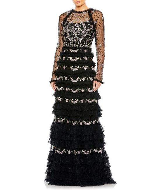 Mac Duggal Floral Embroidered Long Sleeve Column Gown in at
