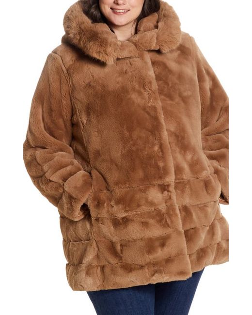 Gallery Hooded Faux Fur Coat in at 1X