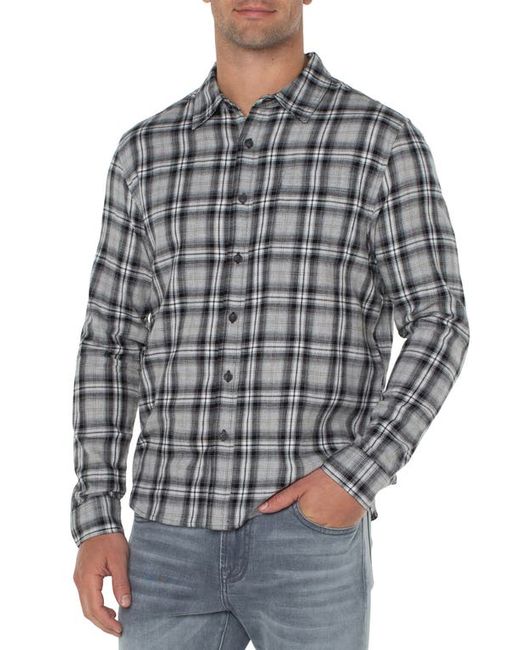 Liverpool Los Angeles Plaid Cotton Button-Up Shirt in Grey/Brown/Black at Small