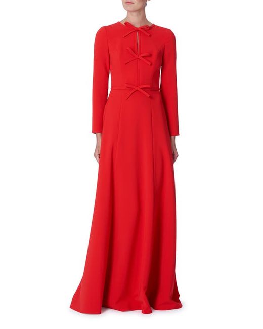 Carolina Herrera Pleated Triple Bow Cutout Long Sleeve Gown in at 2