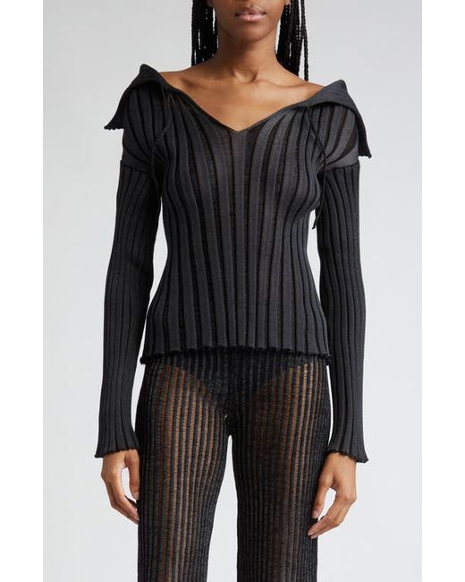 a. roege hove Ara Cutout Off the Shoulder Cotton Blend Rib Sweater in at