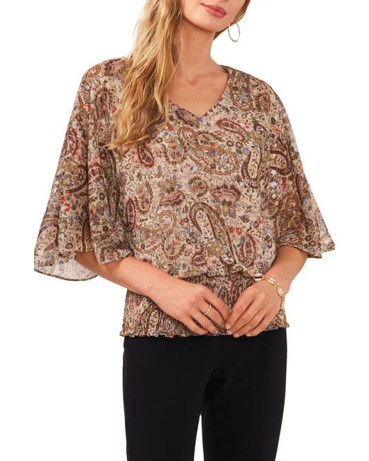 Chaus Print Metallic Smocked Blouse in at Small