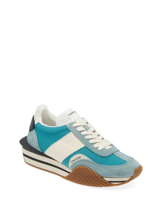 Tom Ford James Mixed Media Low Top Sneaker in Sage/Cream at 10