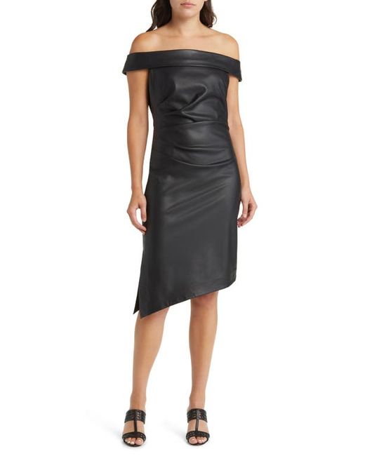 Milly Ally Off the Shoulder Faux Leather Sheath Dress in at 6