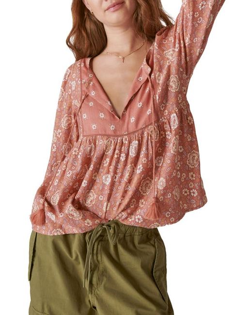 Lucky Brand Floral Print Long Sleeve Peasant Blouse in at X-Small