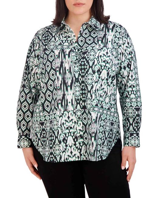 Foxcroft Ikat Print Cotton Top in at 1X