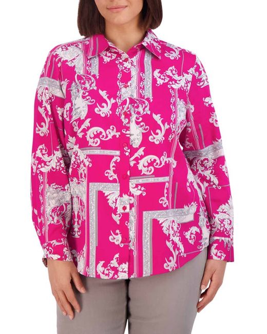 Foxcroft Zoey Ornate Cotton Sateen Button-Up Shirt in at 14W
