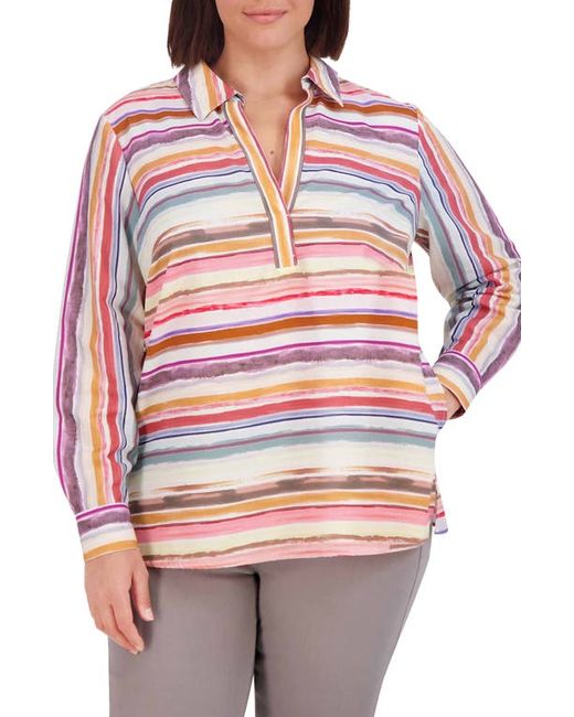 Foxcroft Sophia Abstract Stripe Cotton Tunic Top in at 1X