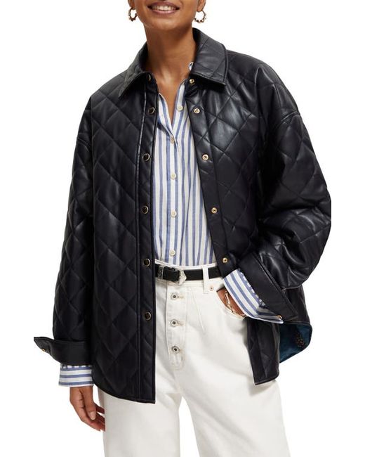 Scotch & Soda Quilted Faux Leather Shirt Jacket in at X-Small