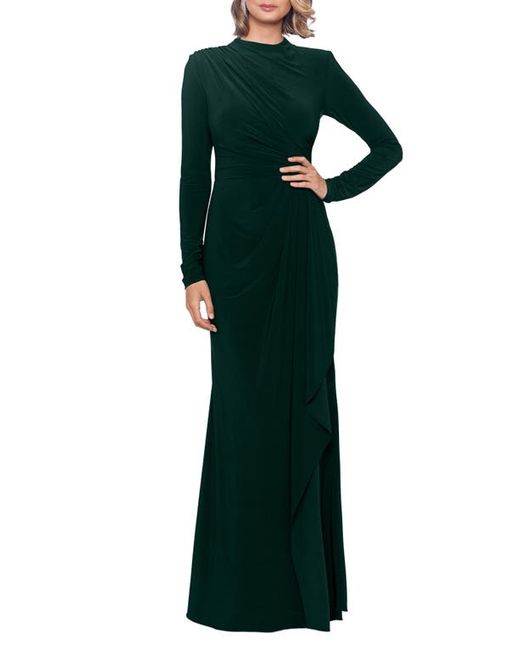 Betsy & Adam Ruffle Long Sleeve Sheath Gown in at 4