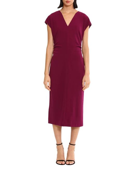 Donna Morgan For Maggy Ruched Cap Sleeve Midi Dress in at 0