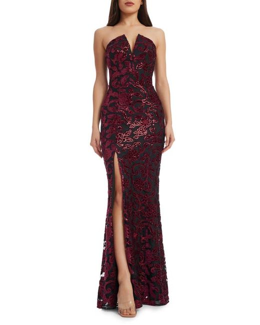 Dress the population Fernanda Floral Sequin Strapless Evening Gown in at Xx-Small