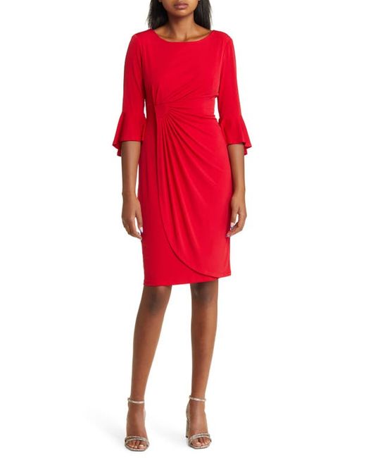 Connected Apparel Faux Wrap Bell Sleeve Jersey Cocktail Dress in at 4