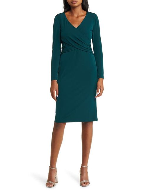 Connected Apparel Twisted Bodice Long Sleeve Midi Dress in at 4