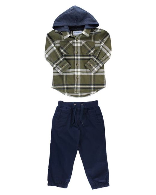 RuggedButts Button-Up Shirt Joggers Removable Hood Set in at 3-6M