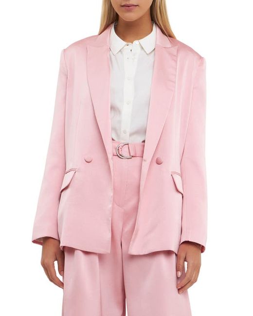 English Factory Drapey Double Breasted Satin Blazer in at X-Small