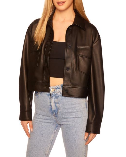 susana monaco Faux Leather Crop Cargo Jacket in at X-Small