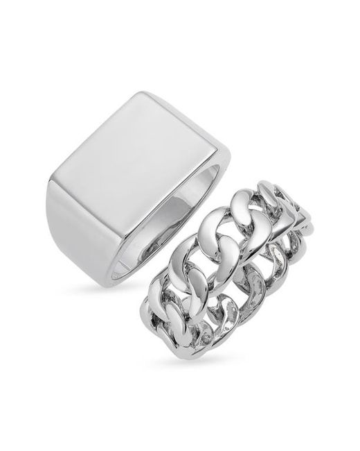 Open Edit Set of 2 Waterproof Signet Curb Chain Band Rings in at 10