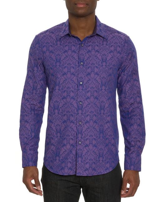 Robert Graham Highland 3 Damask Jacquard Stretch Cotton Button-Up Shirt in at Small