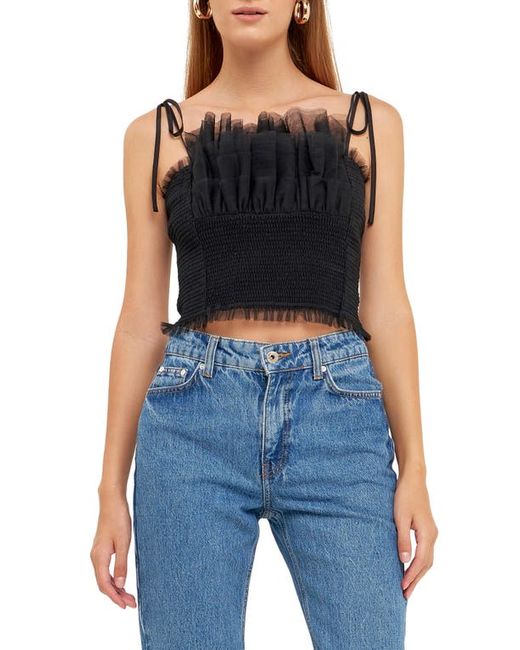 Endless Rose Tulle Crop Tank Top in at X-Small