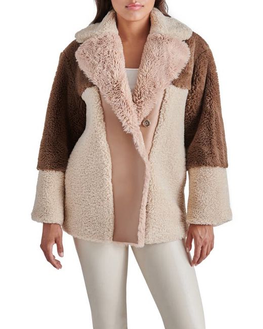 Steve Madden Willow Mixed Media Colorblock Faux Fur Coat in at X-Small