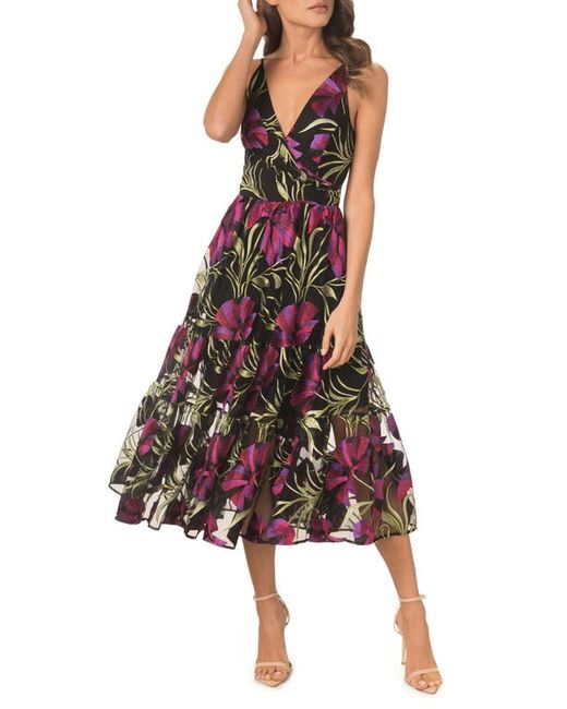 Dress the population Paulette Floral Embroidered Fit Flare Midi Dress in at Xx-Small