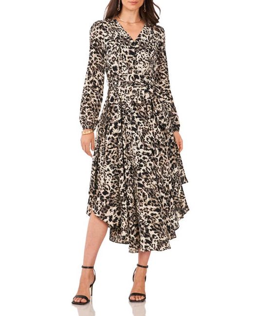 Vince Camuto Animal Print Long Sleeve Midi Dress in Natural Taupe/Black at Large