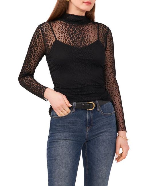Vince Camuto Leopard Print Long Sleeve Mesh Top in at Xx-Small