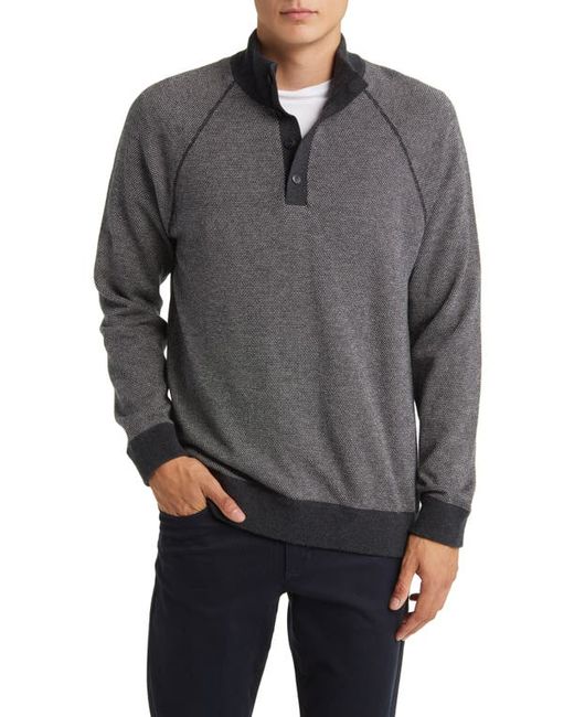Vince Birdseye Jacquard Wool Cotton Pullover in Heather Black/Deco Cream at X-Large