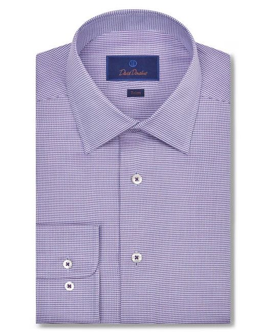 David Donahue Trim Fit Dobby Micro Check Cotton Dress Shirt in Sky at 14.5 32