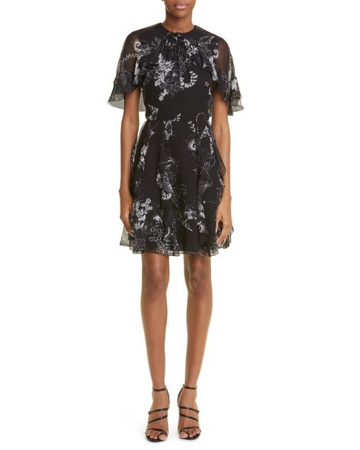 Jason Wu Collection Floral Cape Sleeve Silk Chiffon Dress in at 6