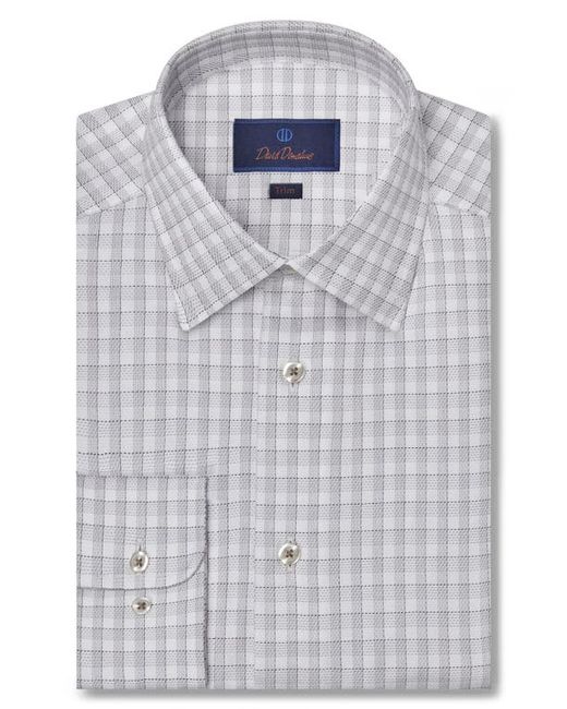 David Donahue Trim Fit Dobby Micro Check Cotton Dress Shirt in Pearl at 16 32