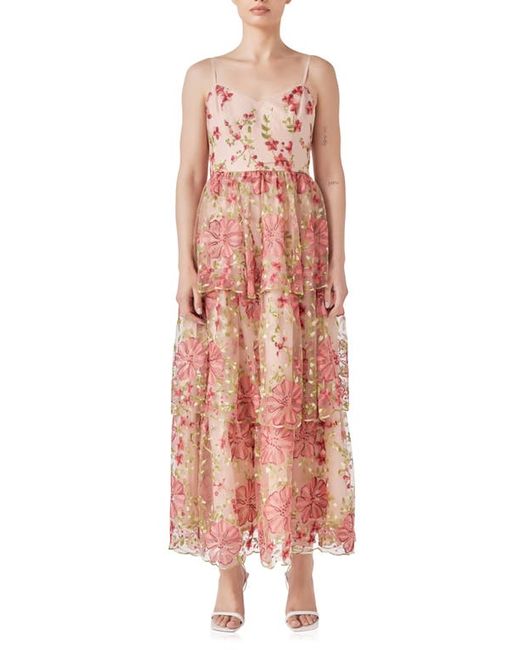 Endless Rose Floral Embroidered Tiered Maxi Dress in at X-Small