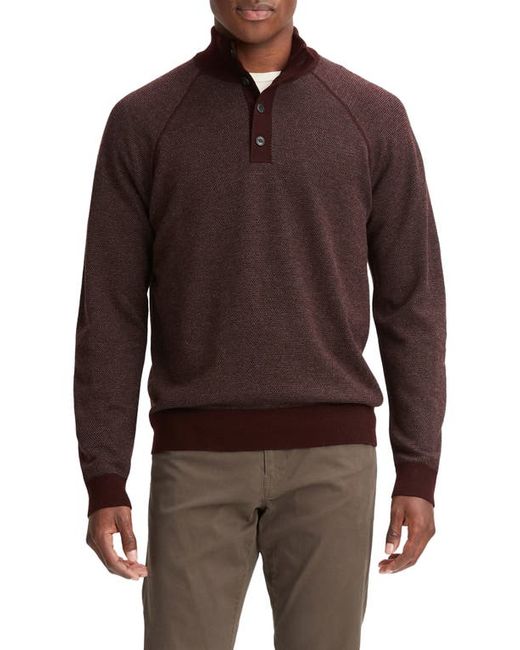 Vince Birdseye Jacquard Wool Cotton Pullover in Pinot Vino/Heather Grey at Small