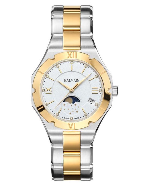 Balmain Be Diamond Moon Phase Bracelet Watch 33mm in Stainless Steel/Yellow Gold at