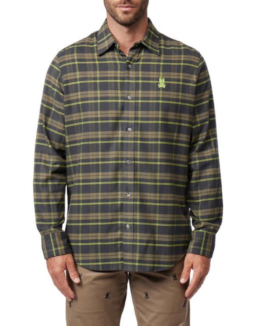 Psycho Bunny Forreston Plaid Flannel Button-Up Shirt in at 4